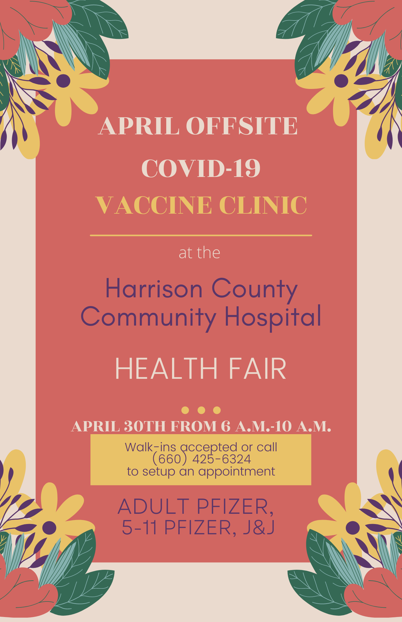 FREE COVID Vaccine Clinic at the Harrison County Community Hospital Health Fairin Bethany!